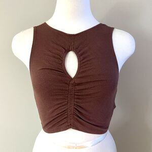 Womens Teen Sleeveless Halter Crop Top Shirt Keyhole Bust PacSun Pac Cares xs